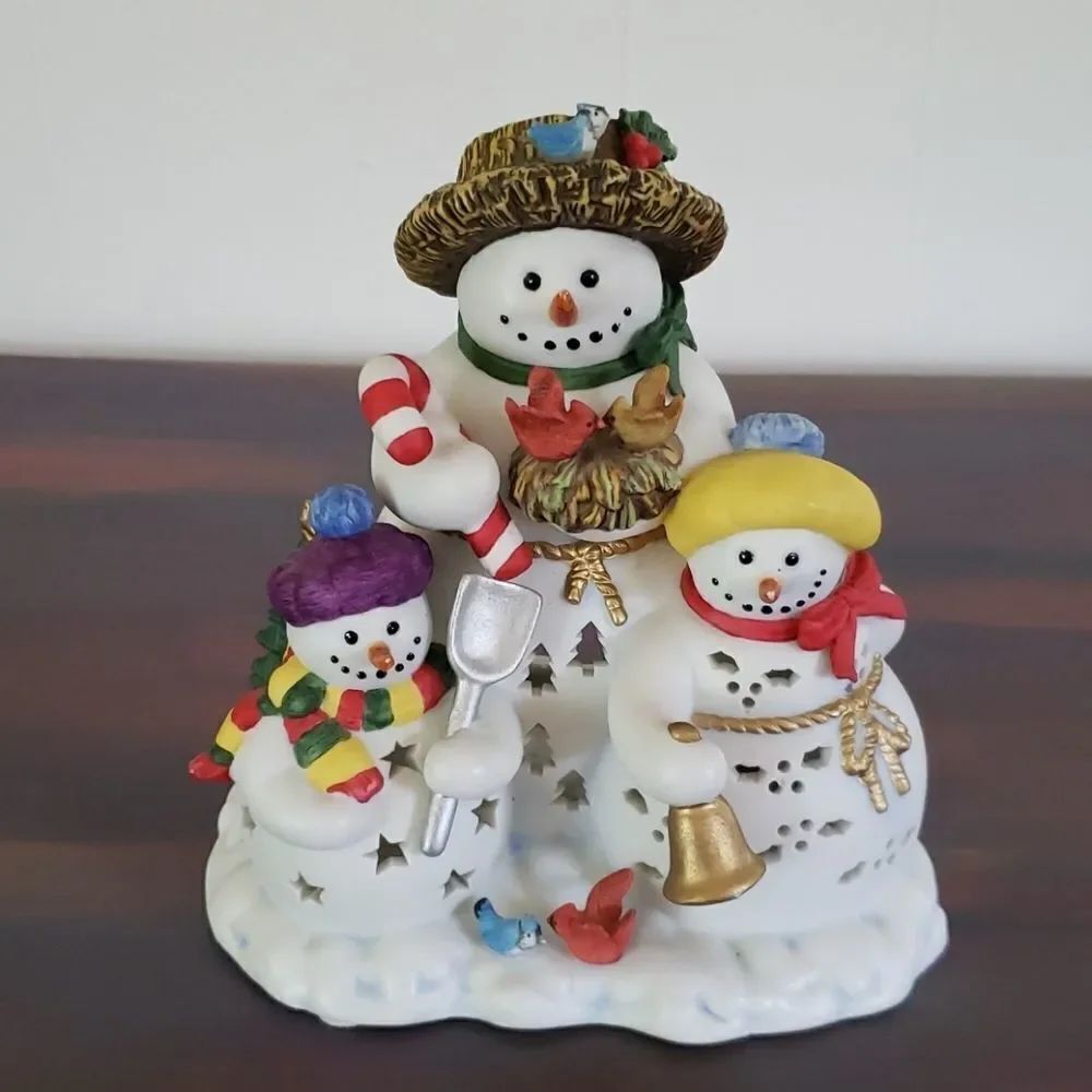 Vintage Partylite Snowbell Snowmen Family Tealight Holder P7702